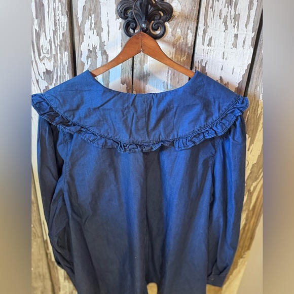 Eloquii Elements NWT Chambray Long Sleeve Button Up Ruffle Collar Size 26 - Picture 10 of 10